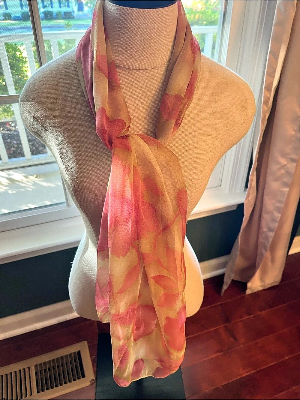 Floral Sheer Scarf in Pink & Yellow